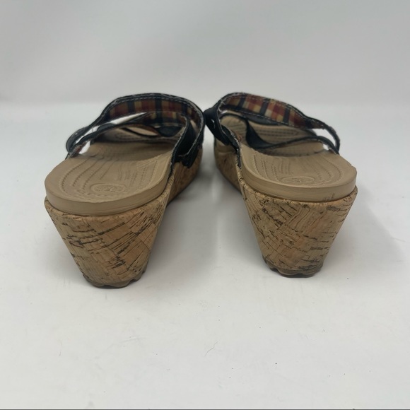 Crocs Women's A-Leigh Cork Black Brown Wedge Strappy Sandals Size 8 - Picture 4 of 8